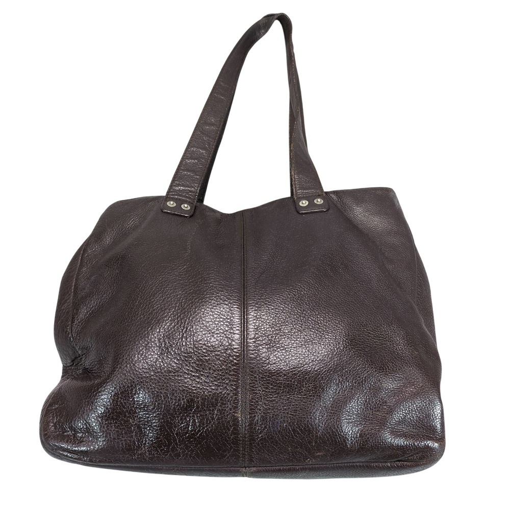 Vintage Y2K J Crew Brown Pebbled Leather Large Slouchy Shoulder Tote Bag Zip Top